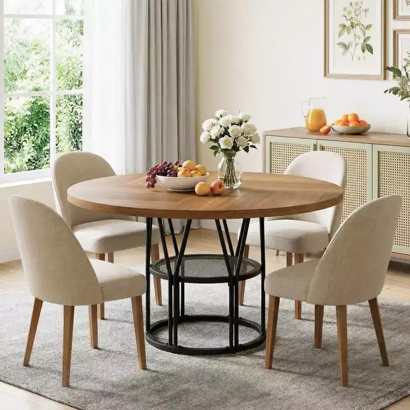 Tavolo da pranzo rotondo da 47" con ripiano portaoggetti e struttura in metallo - per cucina, soggiorno, appartamento
