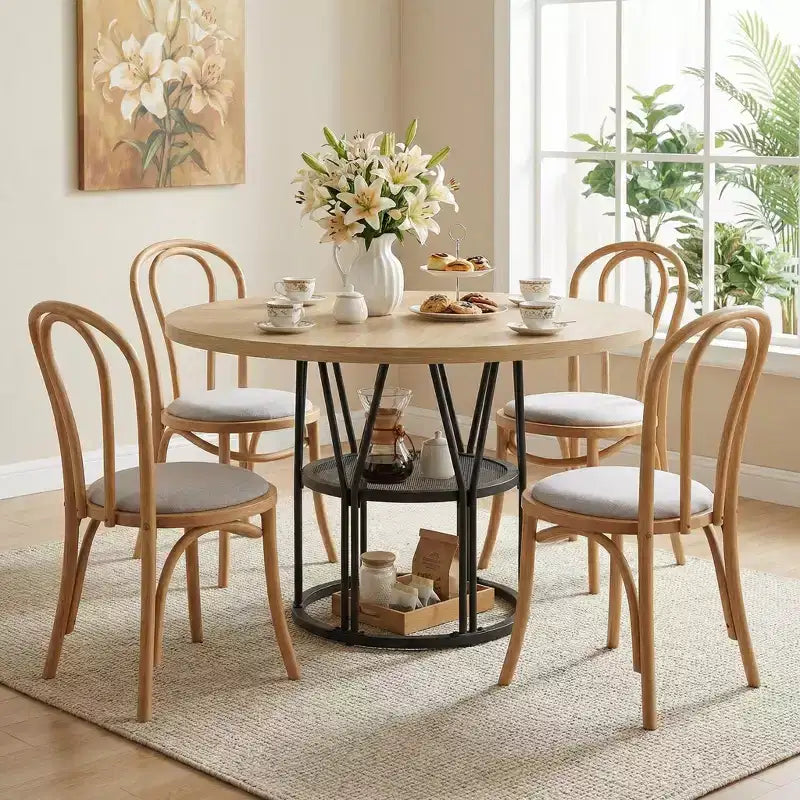 Tavolo da pranzo rotondo da 47" con ripiano portaoggetti e struttura in metallo - per cucina, soggiorno, appartamento