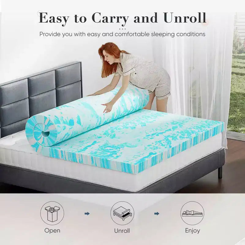 MAYEERTY Memory Foam Cooling Gel Swirl Bed Topper, Pressure Relief Topper for Back Pain