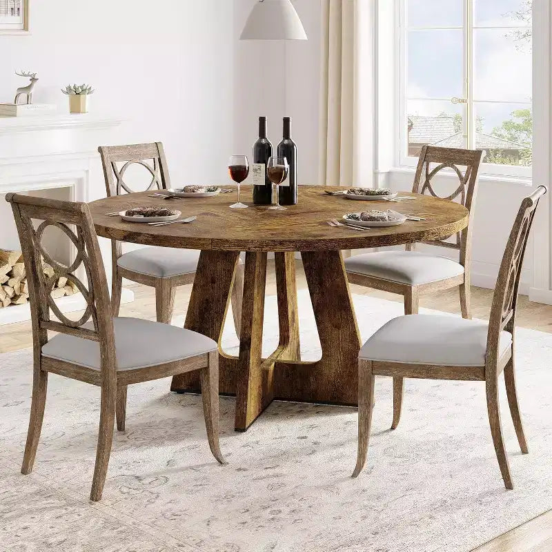 Tavolo da pranzo rotondo da 47 pollici con base in metallo