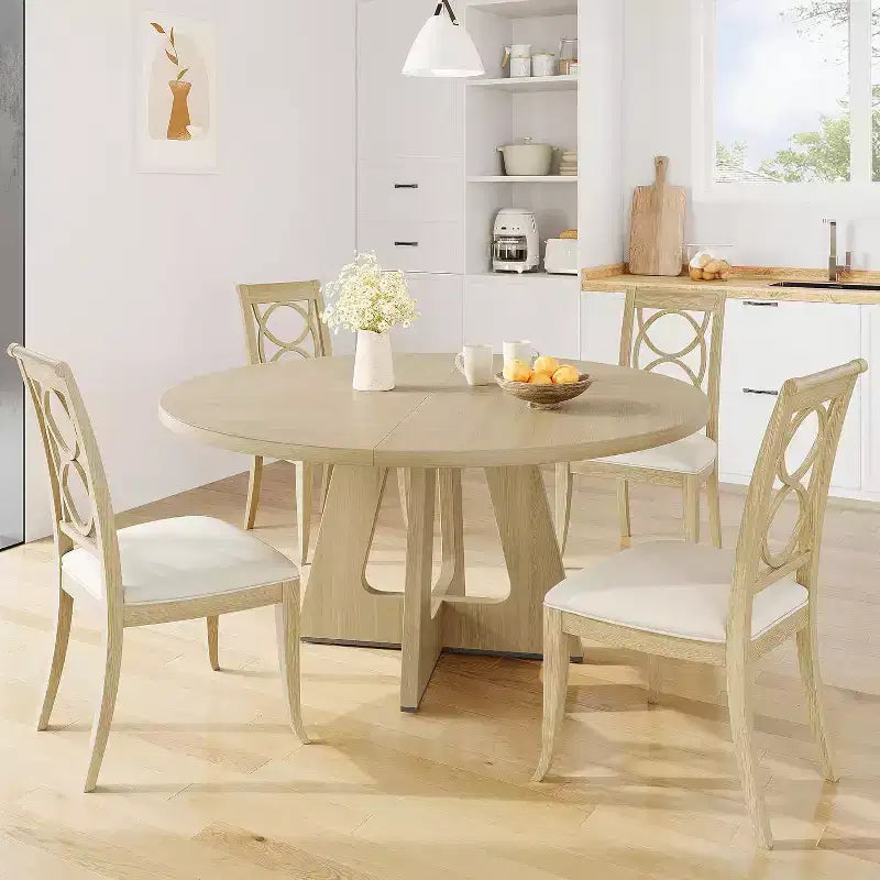 Acekool 47 Round Dining Table, Rustic Wood Table for 4-6, Retro Color, Farmhouse Style for Dining Room, No Chairs Included