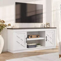 Farmhouse TV Stand for 70/75 in TVs, Entertainment Center w/ 2 Doors Open Storage Shelf, Rustic Fluted Television Consoles Stands for Living Room