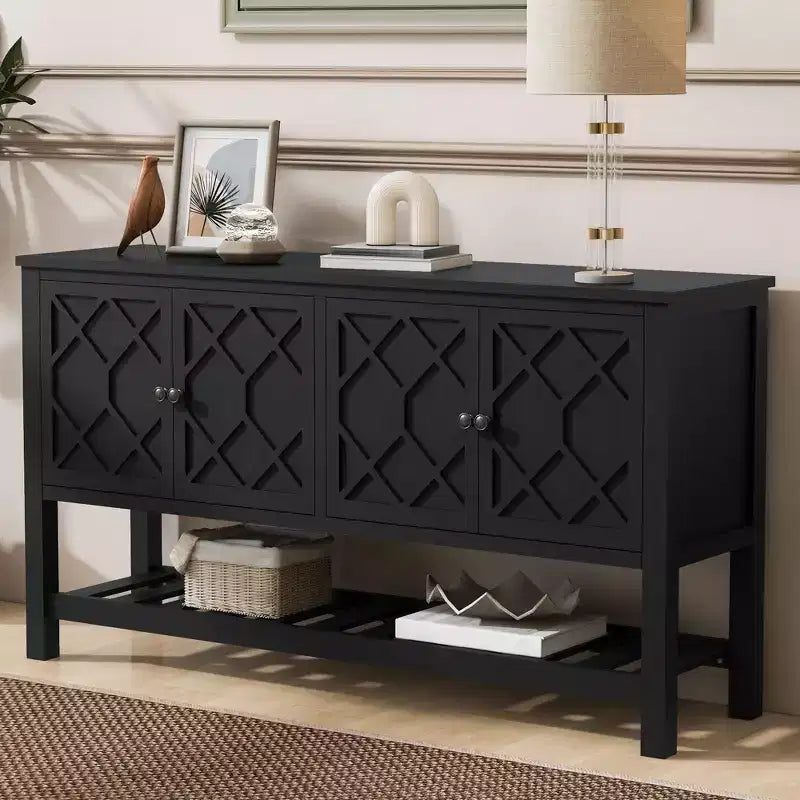 Console Table, Wood Sofa Table, Entryway Table with 2 Polygonal Designed Doors, Modern Console Table for Living Room, Foyer, Hallway