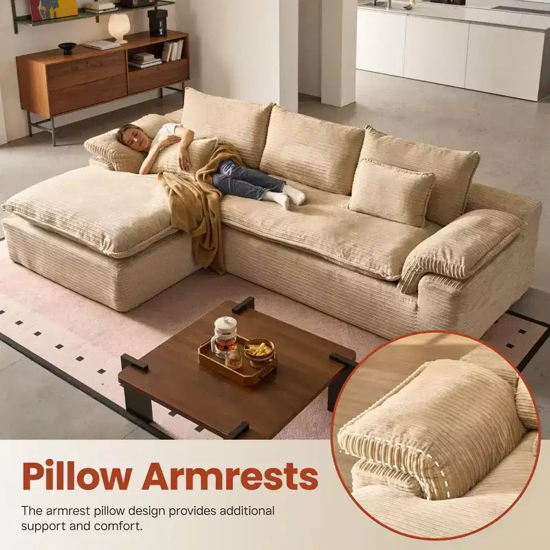Divano componibile da 112 pollici con braccioli curvi e rivestimento in velluto a coste