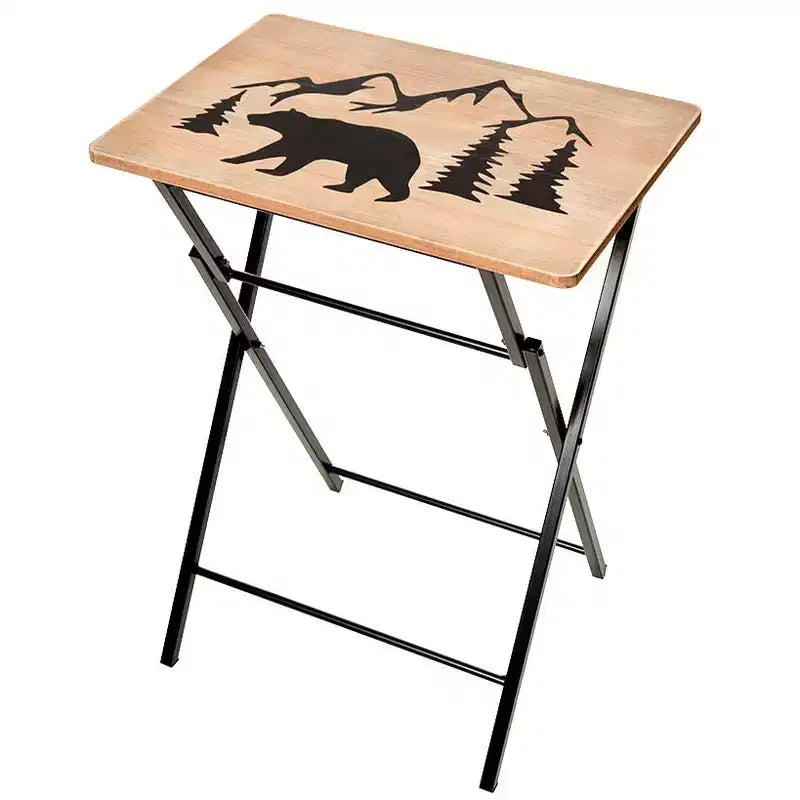 The Lakeside Collection Portable Wood Folding Tray Table with Lodge Design - Bear or Deer -