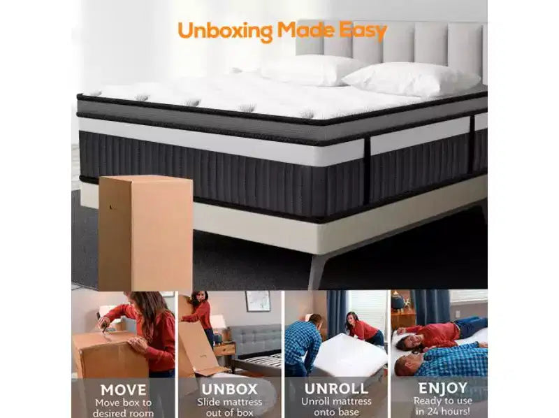 Materasso ibrido matrimoniale da 14 pollici con memory foam in gel e molle insacchettate, rigidità media, certificato CertiPUR-US