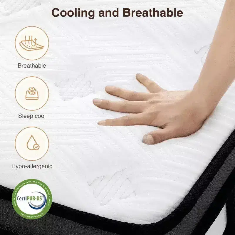 Materasso ibrido matrimoniale da 14 pollici con memory foam in gel e molle insacchettate, rigidità media, certificato CertiPUR-US
