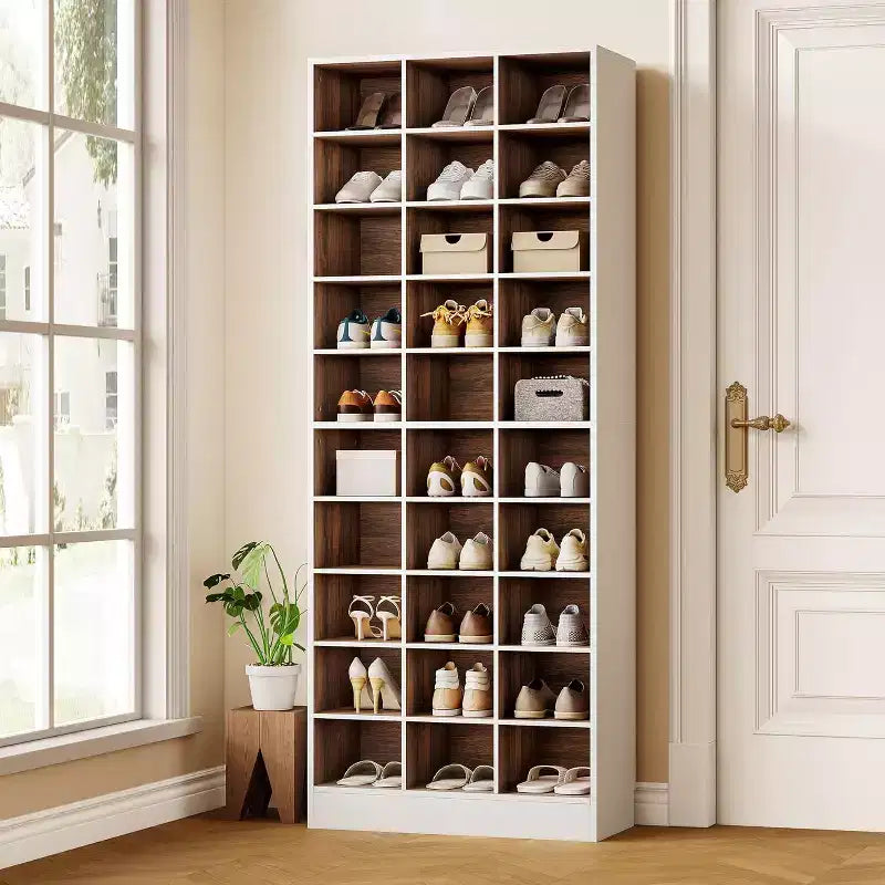 Lantine 70.9-Inch Tall Shoe Rack, 10-Tier Freestanding Shelf for 30 Pairs, Shoe Cabinet for Living Room, Entryway, White & Brown