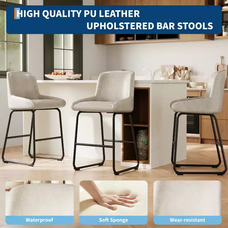 Sgabelli da Bar Altezza Bancone Set con Schienale e Poggiapiedi - Pelle PU, Struttura in Metallo