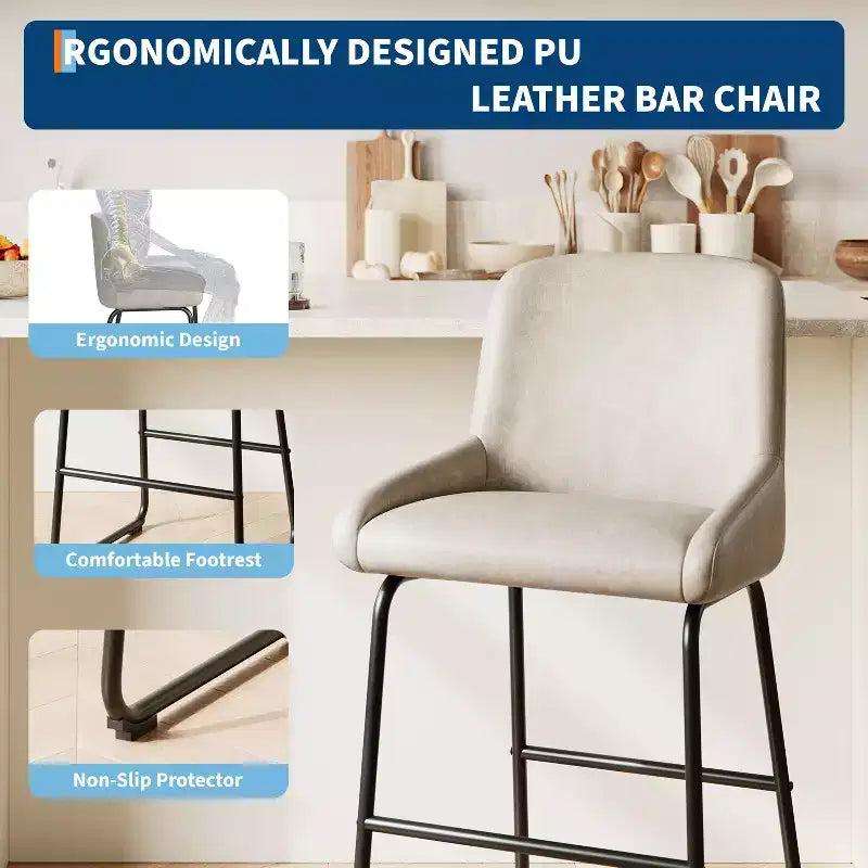 Sgabelli da Bar Altezza Bancone Set con Schienale e Poggiapiedi - Pelle PU, Struttura in Metallo