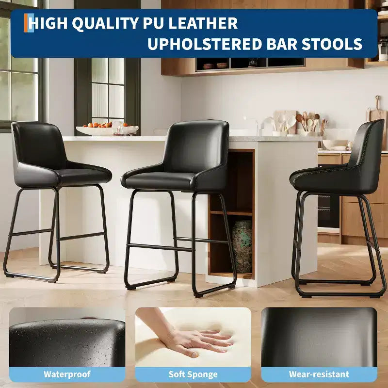 Sgabelli da Bar Altezza Bancone Set con Schienale e Poggiapiedi - Pelle PU, Struttura in Metallo