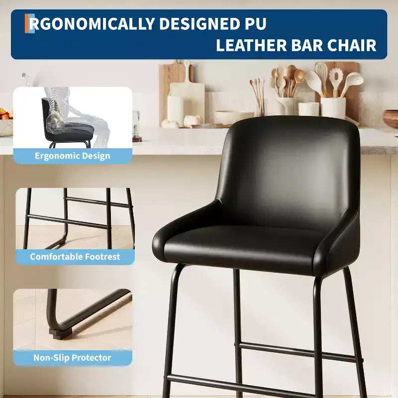 Sgabelli da Bar Altezza Bancone Set con Schienale e Poggiapiedi - Pelle PU, Struttura in Metallo