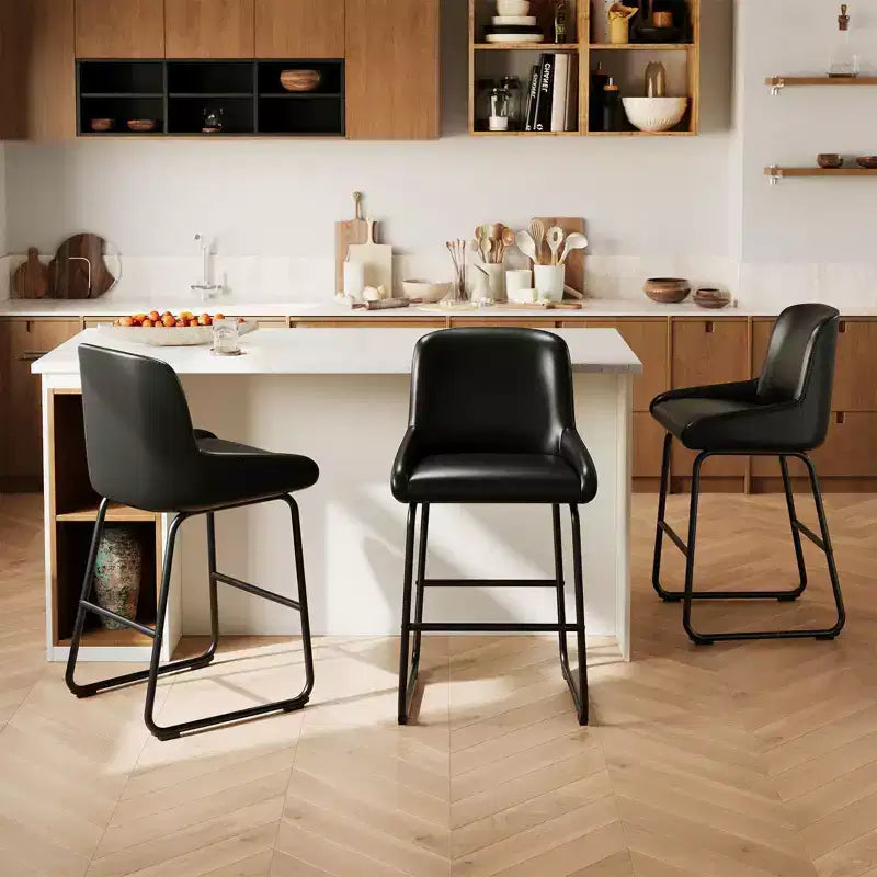 COZONY Counter Height Bar Stools Set, PU Leather Barstools with Back & Footrest, Modern Armless Bar Chairs for Kitchen Island & Home Bar