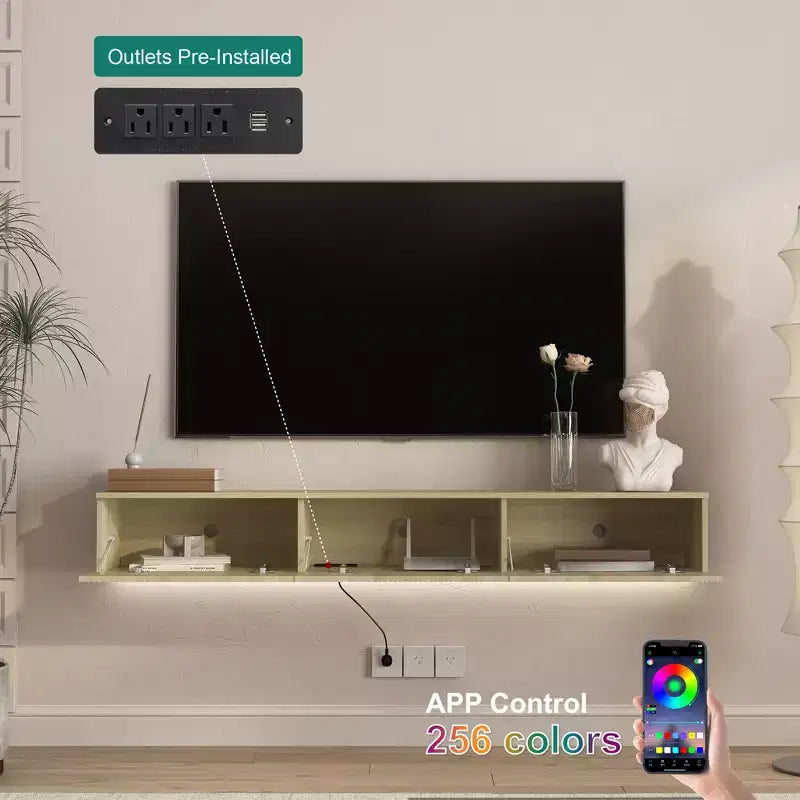 Mobile TV moderno da 64 pollici da parete galleggiante con contenitore