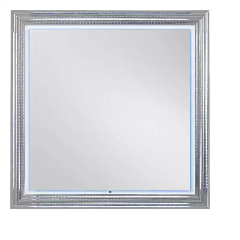 HomeRoots 42 White Wood Square Lighted Dresser Mount Framed Mirror