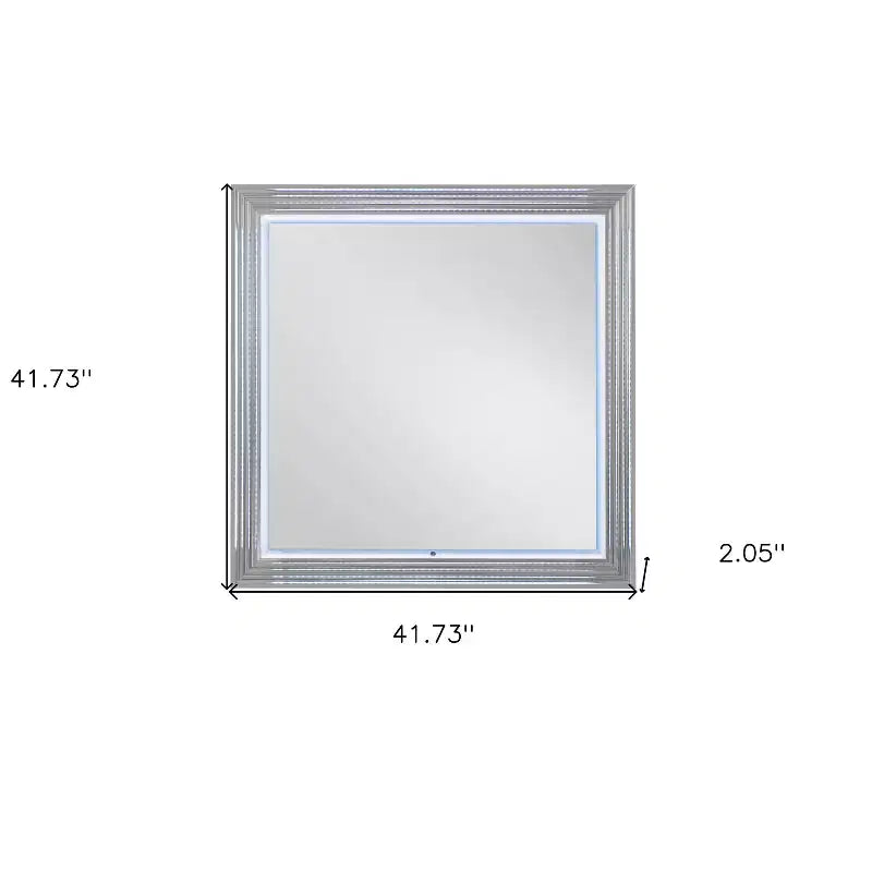 Specchio da Comò Illuminato Quadrato da 42 Pollici con Cornice in Legno Bianco