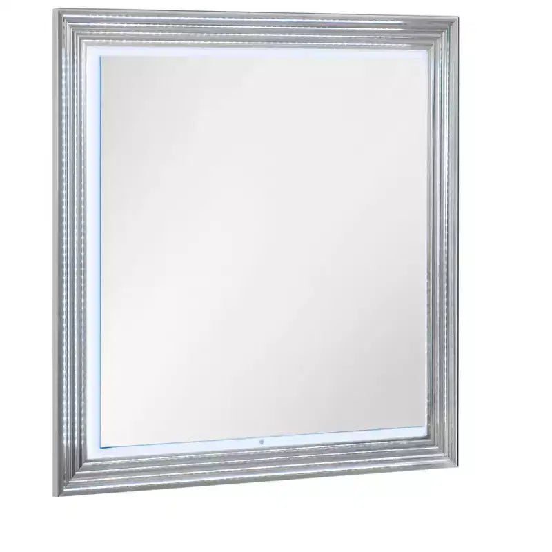 Specchio da Comò Illuminato Quadrato da 42 Pollici con Cornice in Legno Bianco