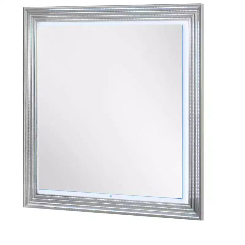 Specchio da Comò Illuminato Quadrato da 42 Pollici con Cornice in Legno Bianco