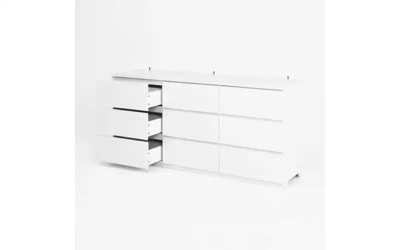 Cassettiera a 9 cassetti con apertura a pressione, finitura bianco opaco