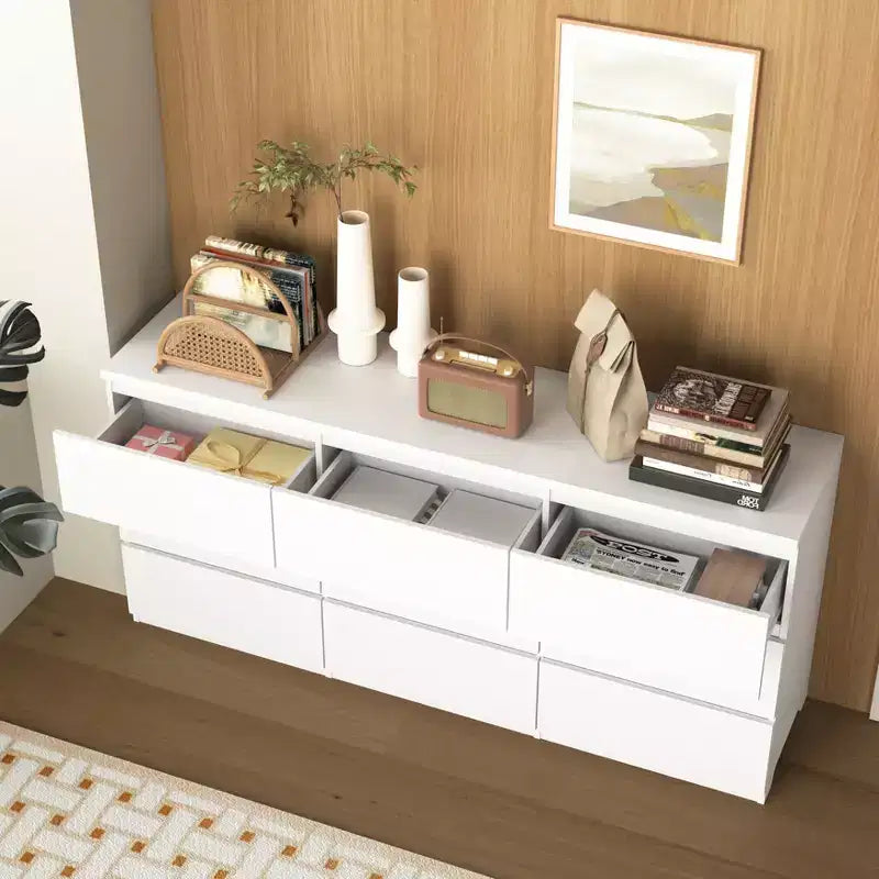 Cassettiera a 9 cassetti con apertura a pressione, finitura bianco opaco