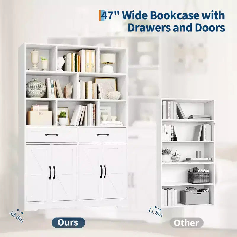 Libreria Alta 180 cm con Cassetti, Ante e Ripiani a Giorno