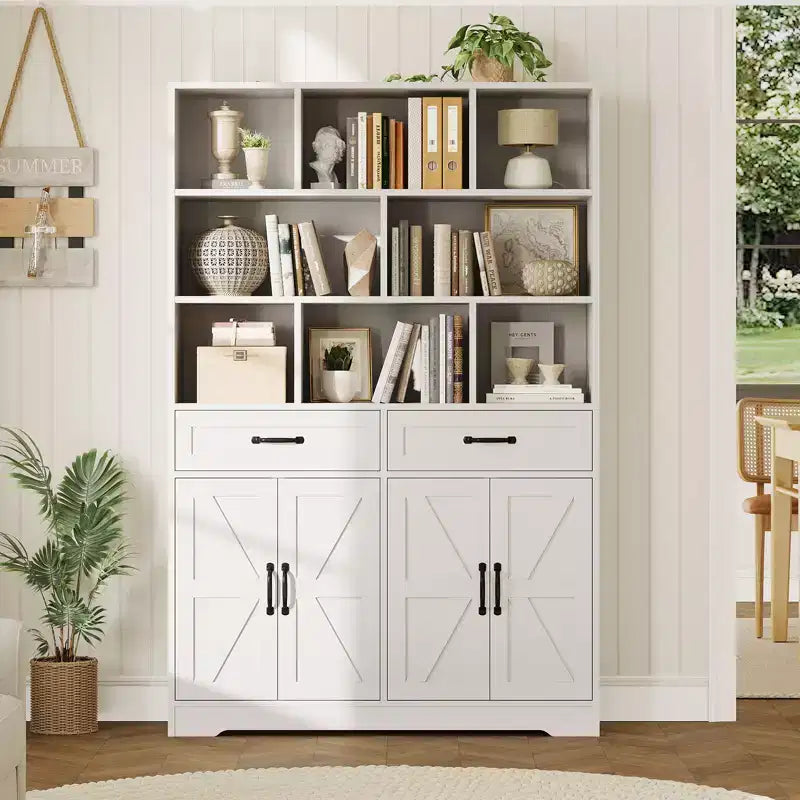 Libreria Alta 180 cm con Cassetti, Ante e Ripiani a Giorno