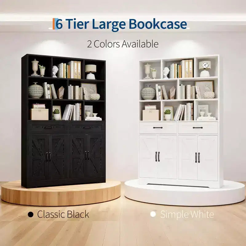 Libreria Alta 180 cm con Cassetti, Ante e Ripiani a Giorno