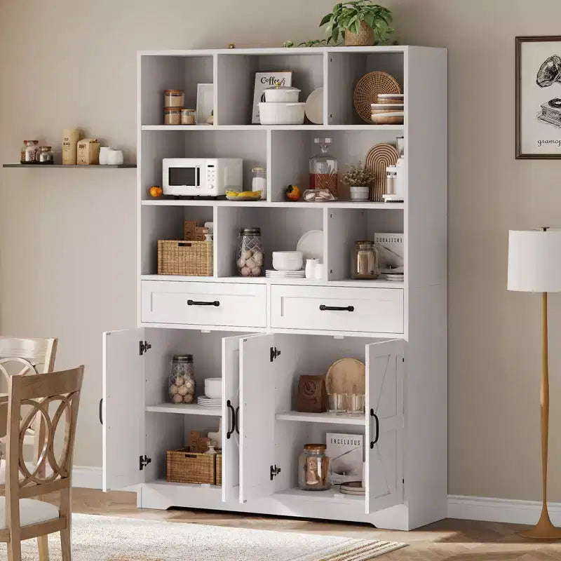 Libreria Alta 180 cm con Cassetti, Ante e Ripiani a Giorno