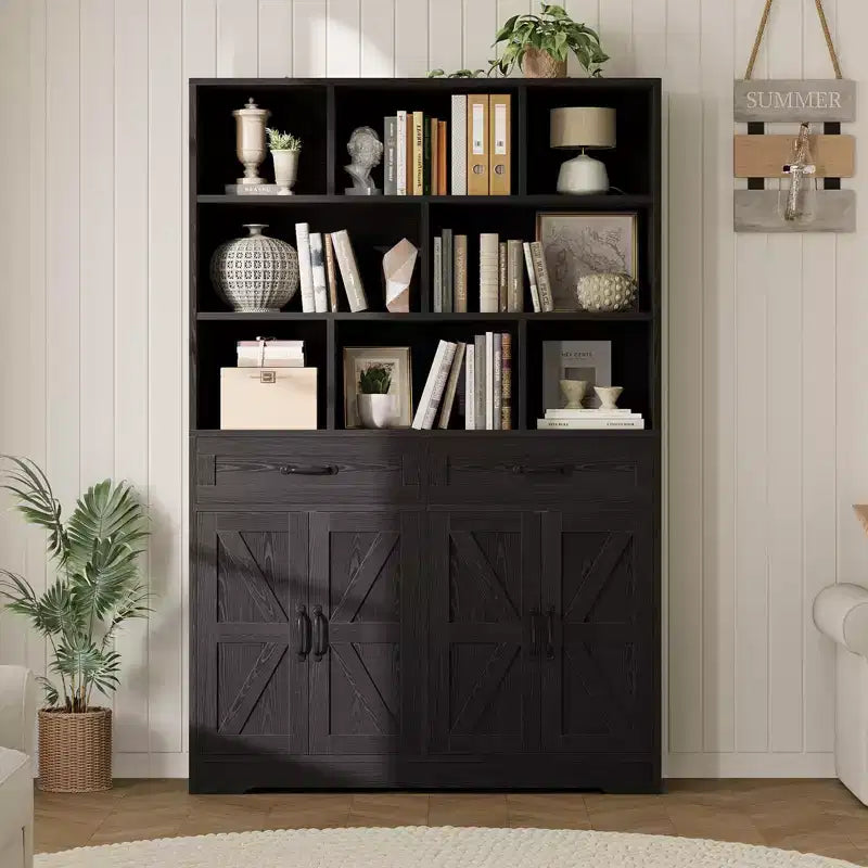 Libreria Alta 180 cm con Cassetti, Ante e Ripiani a Giorno