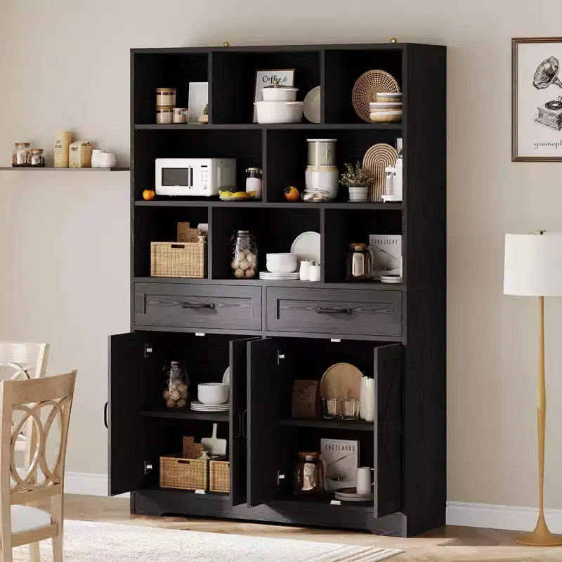 Libreria Alta 180 cm con Cassetti, Ante e Ripiani a Giorno