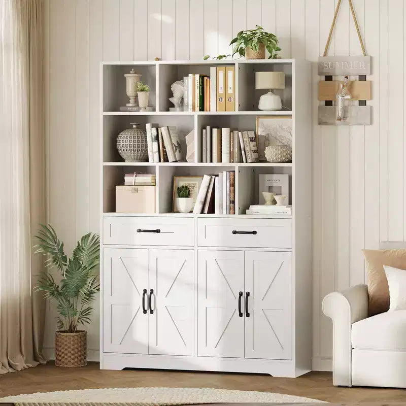 Libreria Alta 180 cm con Cassetti, Ante e Ripiani a Giorno