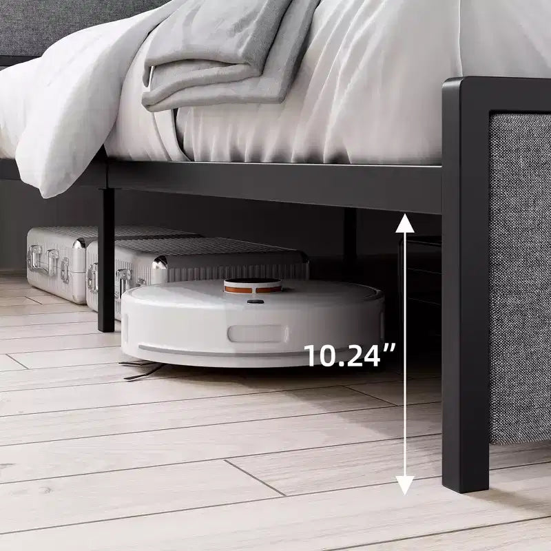 Struttura letto King Size con piattaforma, 2 cassetti portaoggetti e testiera imbottita, grigio