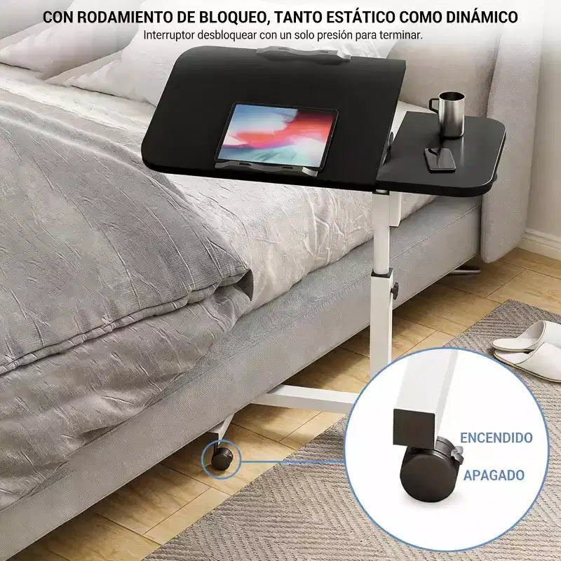Tavolo Laterale Regolabile in Altezza con Ruote Bloccabili