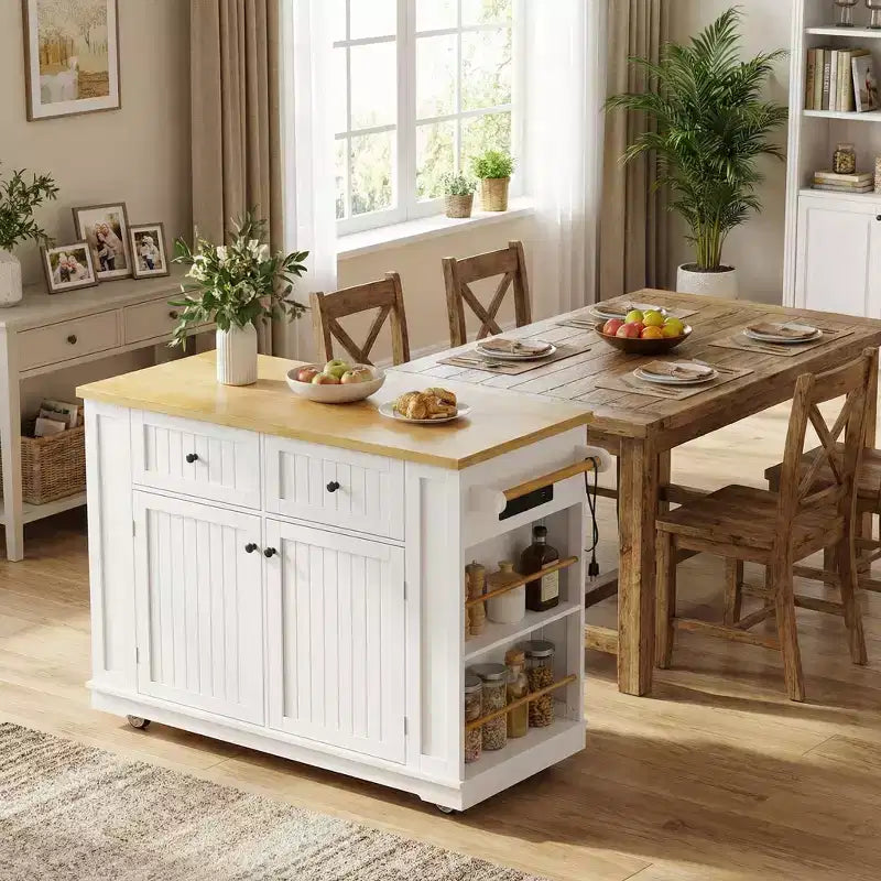 HomyCasa Kitchen Island Cart with Drop Leaf, Storage Cabinet and Rolling Casters