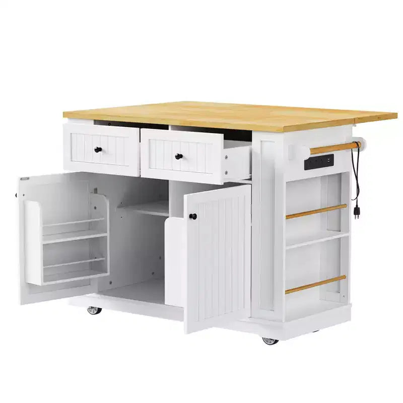Carrello da cucina con isola, anta a ribalta e vano portaoggetti