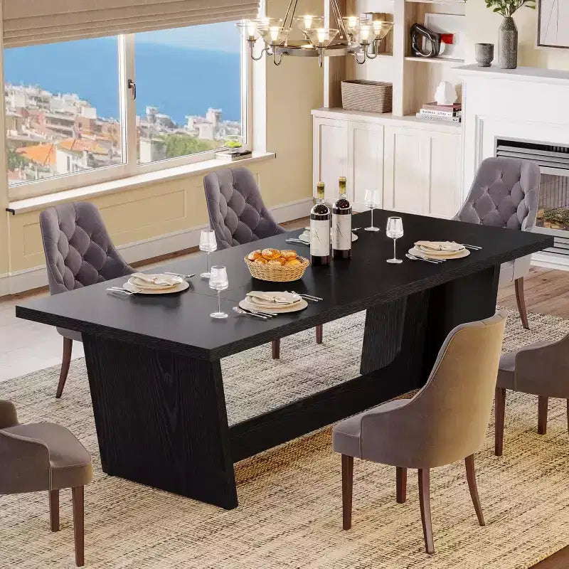 Tavolo da pranzo rettangolare da 179,9 cm con base a piedistallo solida - Posti a sedere da 6 a 8, Nero