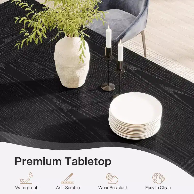 Tavolo da pranzo rettangolare da 179,9 cm con base a piedistallo solida - Posti a sedere da 6 a 8, Nero