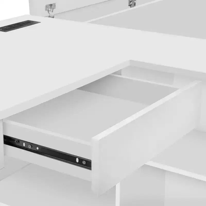 Letto a una piazza e mezza con contenitore, scrivania, 6 cassetti e armadietti