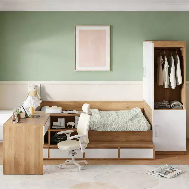 Luxystar 6 Drawers Storage Full Bed With Desk, Wardrobe and Armoires