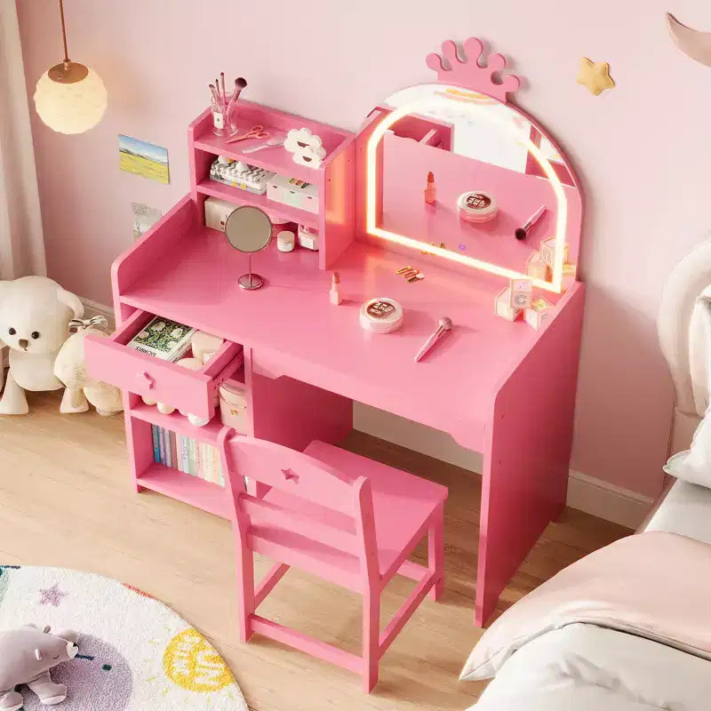 Tavolo da Trucco per Bambini e Set di Sedie con Specchio a LED