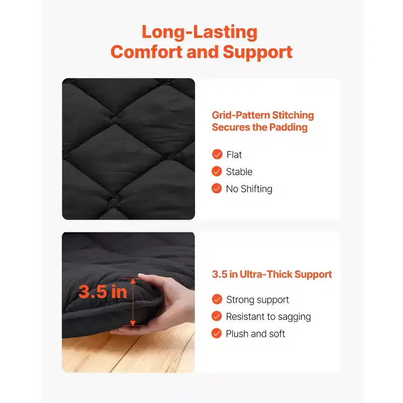 Materassino Tatami Giapponese, Misura Queen, Materasso Pieghevole da Pavimento con Borsa per il Trasporto, 9 Strati di Schiuma, 80 x 60 x 3,5 pollici, Nero