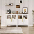 Mobiletto credenza con ante in vetro da 74 cm, per cucina, salotto e sala da pranzo, bianco