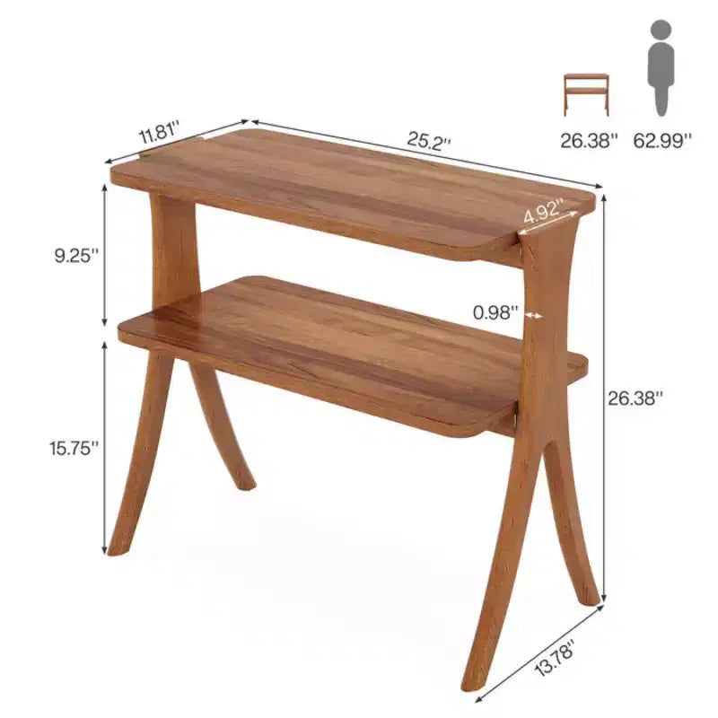 Tavolino stretto in legno a 2 ripiani