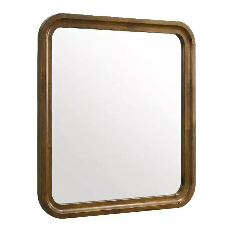 Specchio da parete con cornice in legno - Finitura noce, 80 cm quadrato