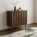 Credenza geometrica in legno marrone intagliato da 32" con due ante