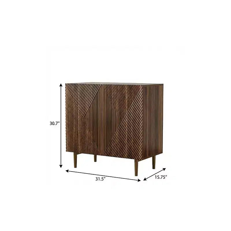 Credenza geometrica in legno marrone intagliato da 32" con due ante