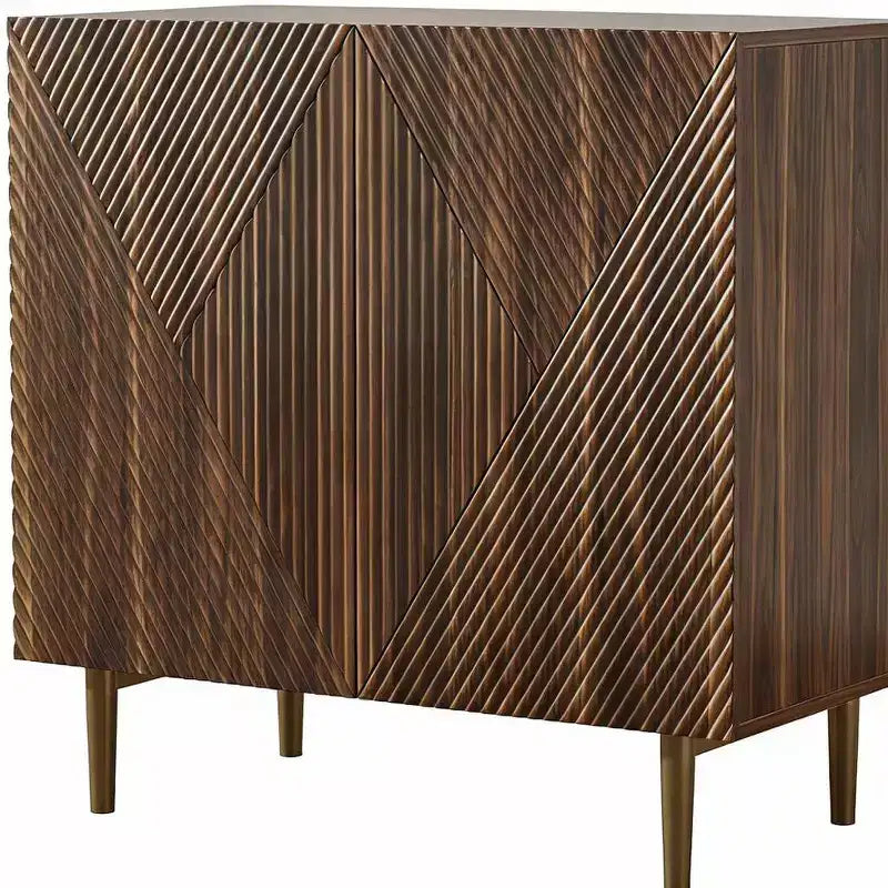 Credenza geometrica in legno marrone intagliato da 32" con due ante