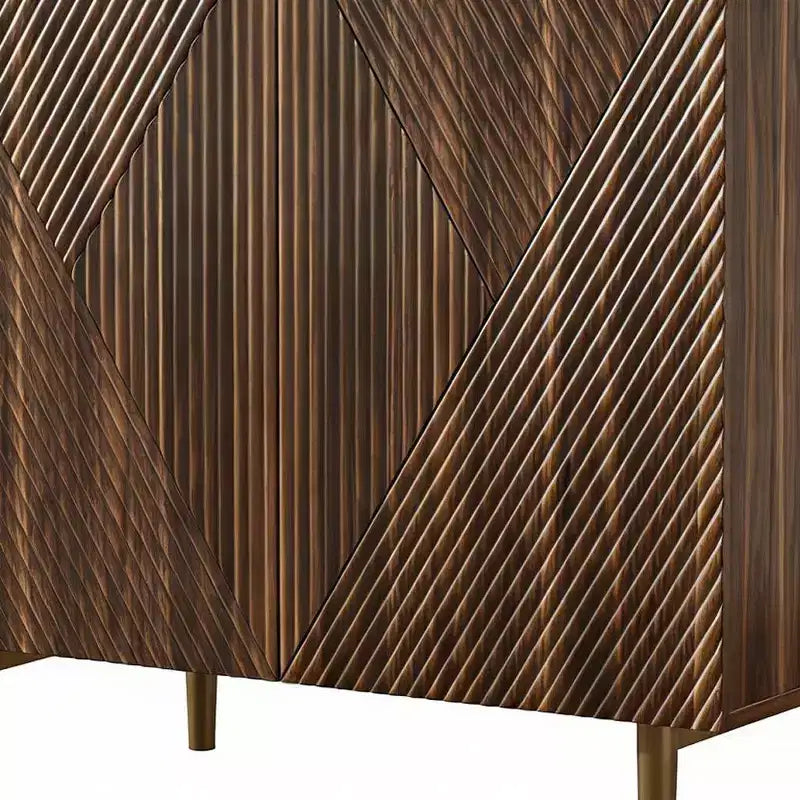 Credenza geometrica in legno marrone intagliato da 32" con due ante