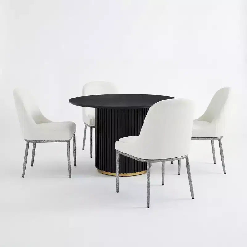 Set da pranzo industriale da 5 pezzi con sedie imbottite e tavolo rotondo con piedistallo