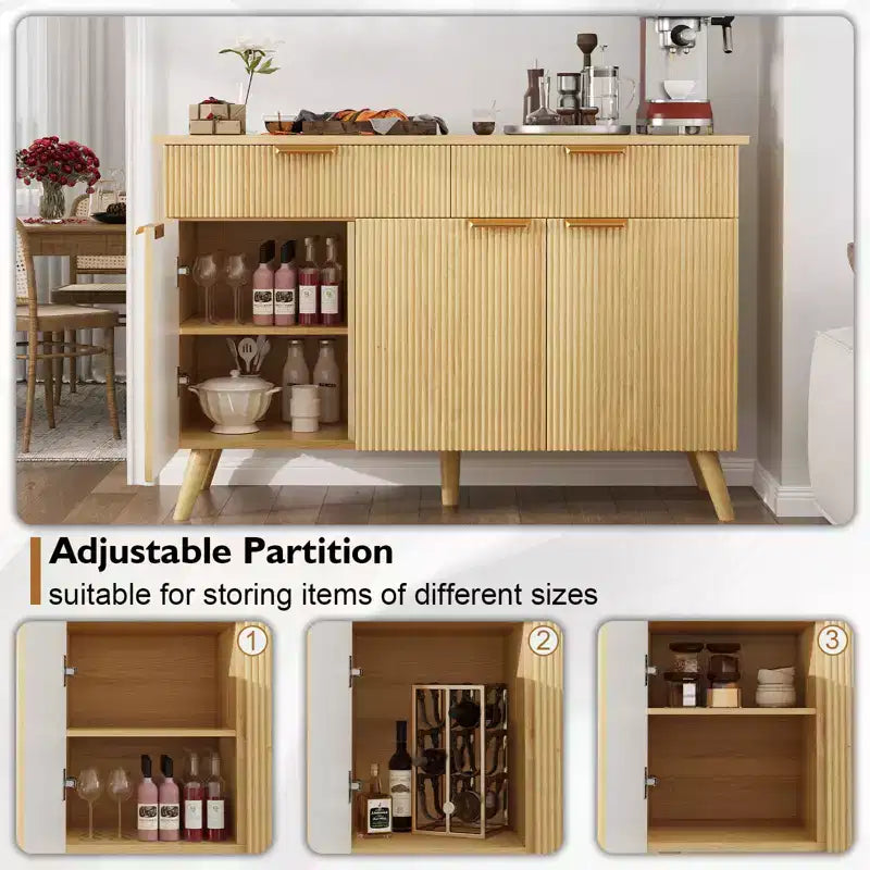 Madia/Credenza con due cassetti e tre ante, design a onde scanalate